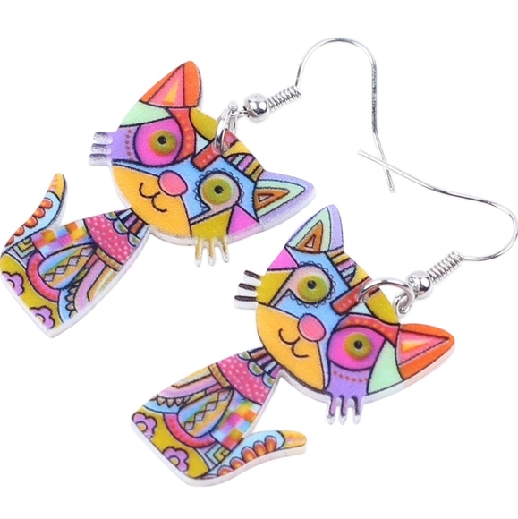 Colorful Cat Earrings - Picture 2 of 4